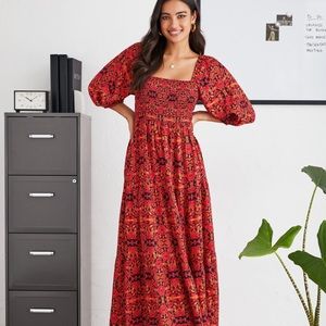 Anthropologie by Du Paradis Smocked Print Midi Dress